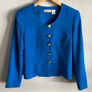 Vintage Liz Claiborne Royal Blue Blazer Gold Buttons Structured Jacket Sz S-M